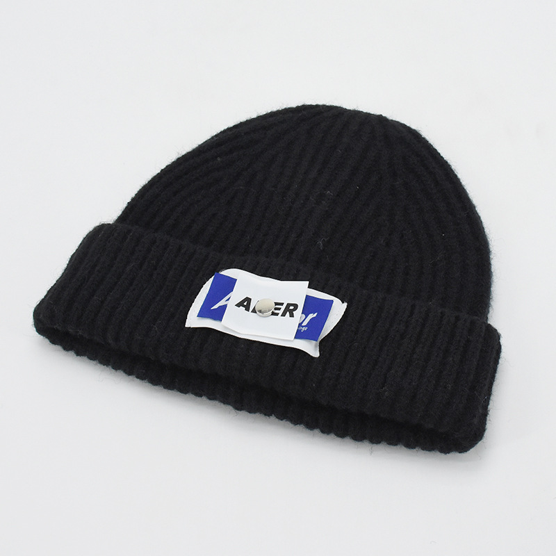 High Version Beanie Hat Ins Fashion Brand Stickers Cloth Net Red Sun Series Woolen Cap Children Winter Warm Hip Hop Knitted Hat Men