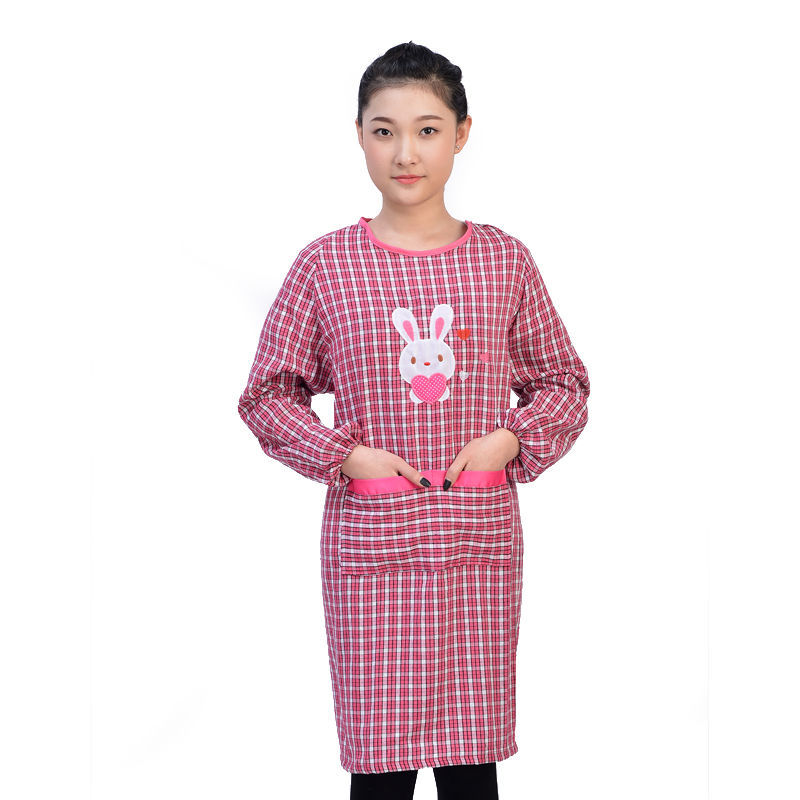 纯棉粗布厨房围裙长袖女士罩衣防水防油成人加厚反穿衣护衣工