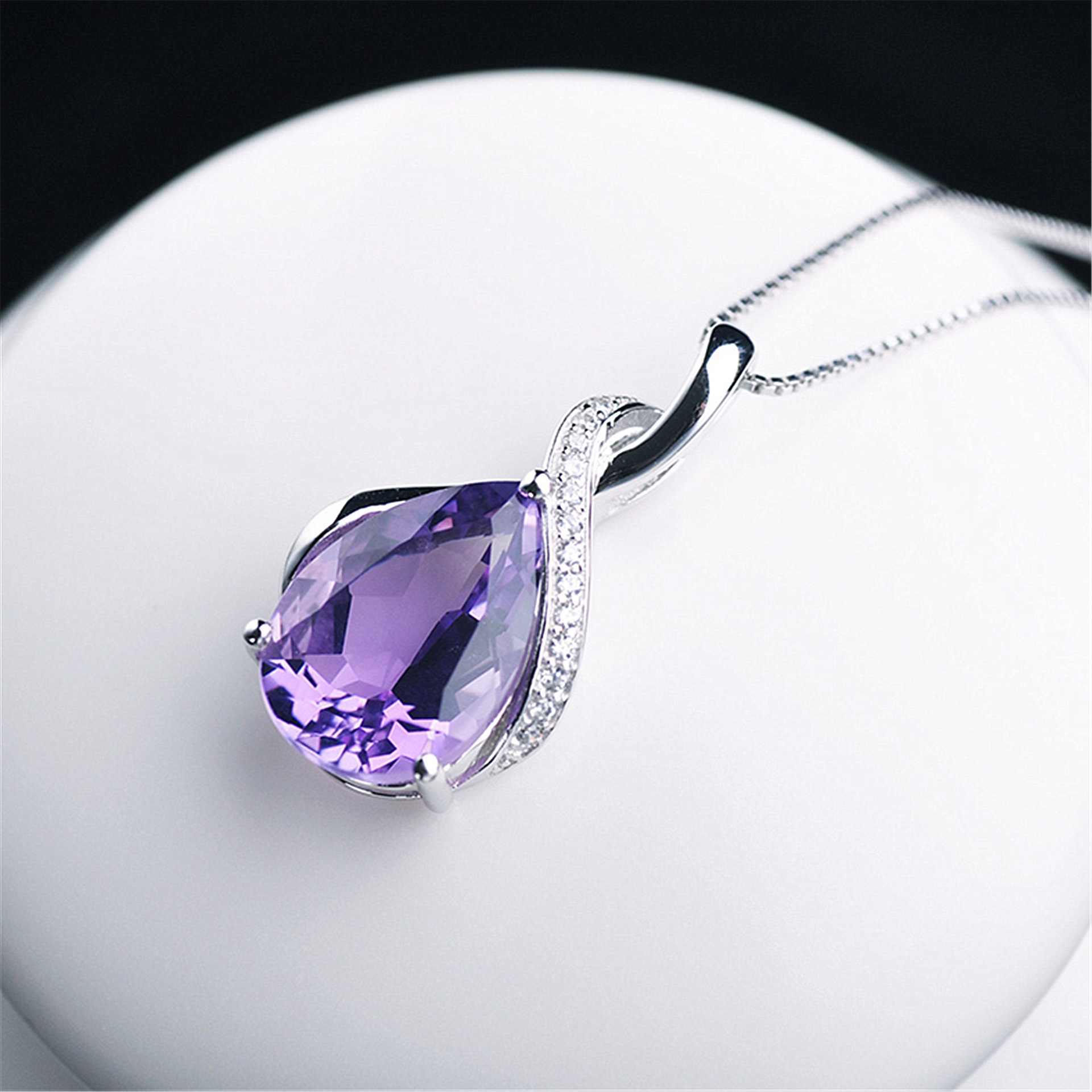 天然紫水晶吊坠925项链女饰品简约日韩锁骨链女友生日520礼物代发