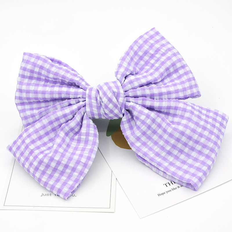 日系简约格子蝴蝶结发夹发饰大号紫色顶夹可爱夹子发卡网红头饰女