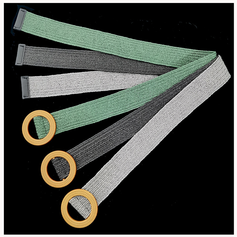 圆扣松紧皮带女草绳编织弹力圆环腰带女欧美潮款装饰裙腰封名族风