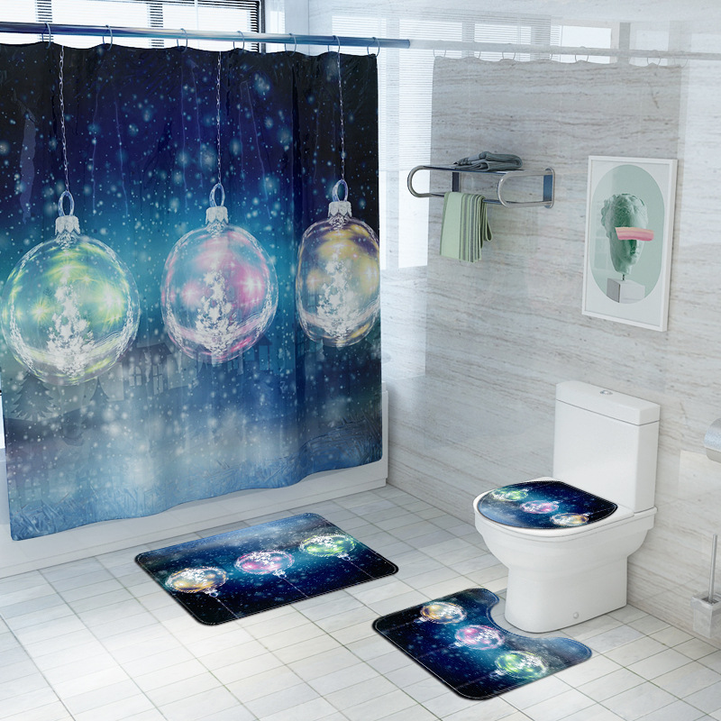 2020new Wood Board Bell Ball Bathroom Mat Digital Printing Waterproof Shower Curtain Factory Direct Supply Bathroomset