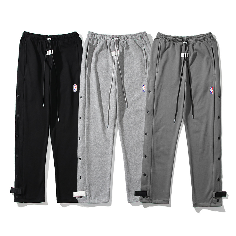fog裤联名nba休闲裤fear of god卫裤侧边排扣魔术贴纽扣裤黑长裤