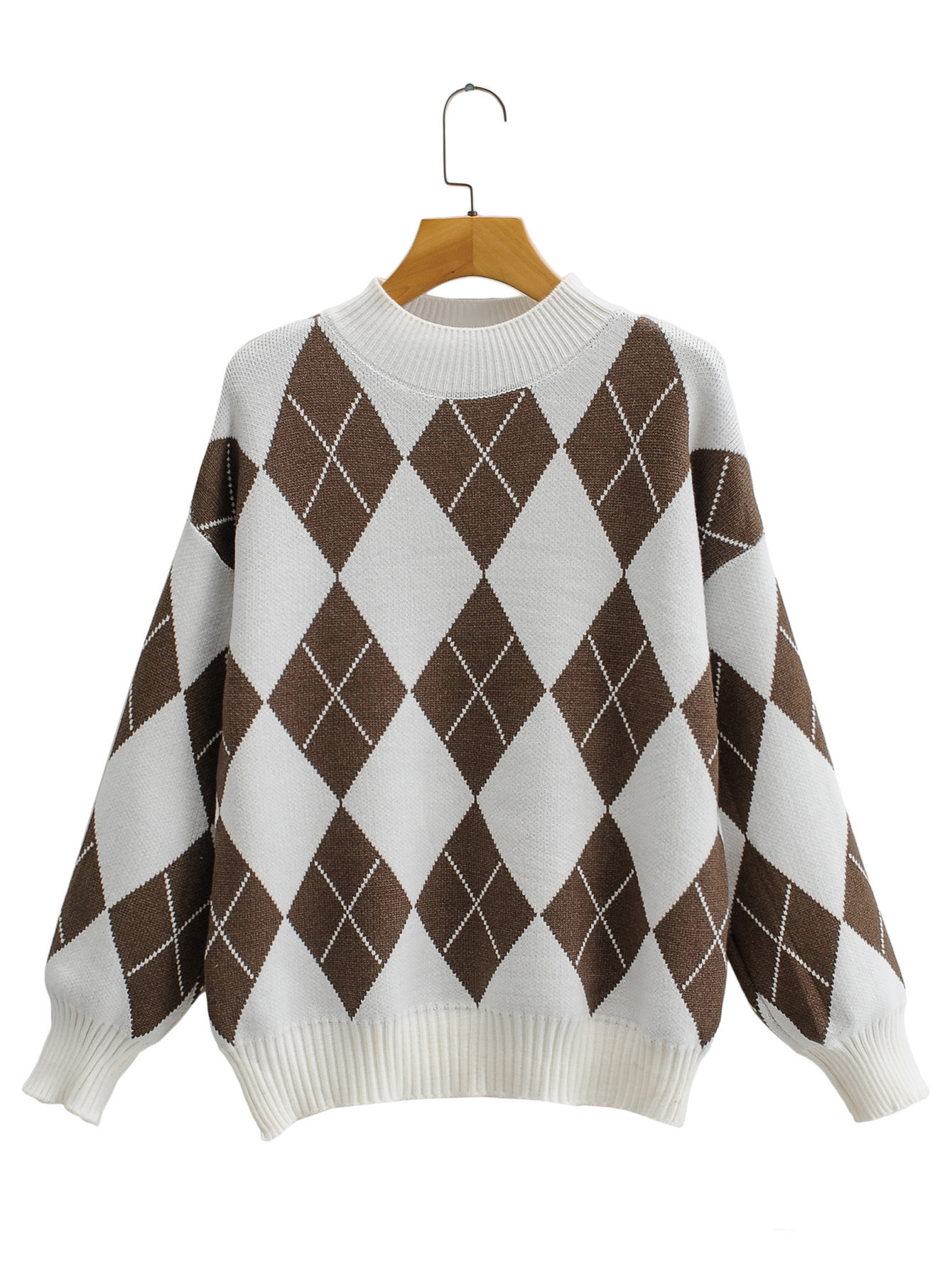 编织菱形块毛衣图片