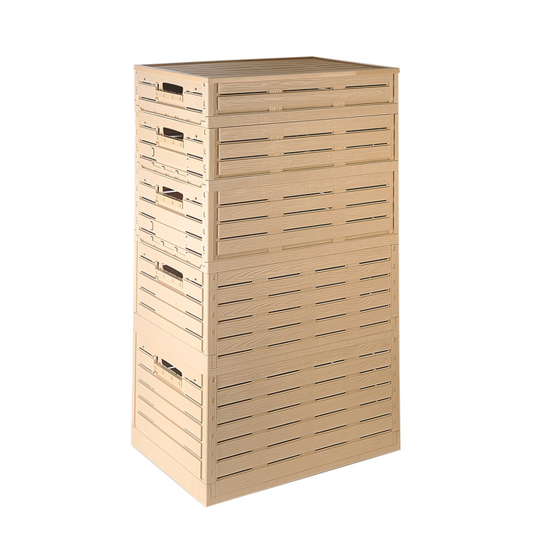 Customized Wood-like Plastic Storage Box with Lid Plastic Frame Breathable Type Storage Box Large Capacity Fruit and Vegetable Store Box