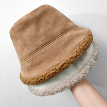 新款冬季网红帽子女毛绒保暖渔夫帽复古风鹿皮绒羊羔毛盆帽休闲
