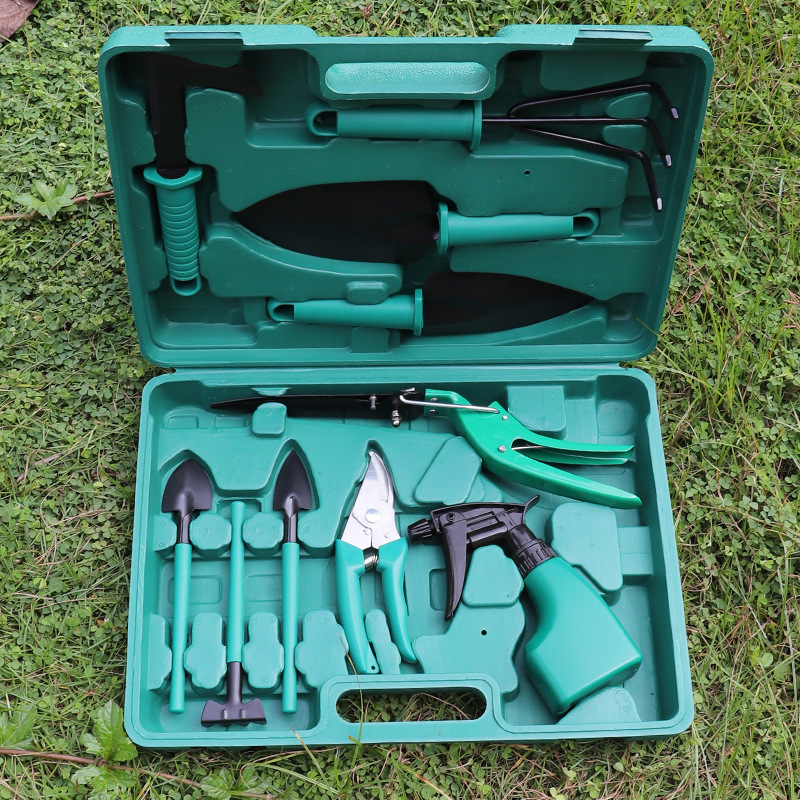 Portable Gardening Supplies 10-Piece Set Shovel Rake Gardening Scissor Flower Planting Garden Work Tools Suitcase