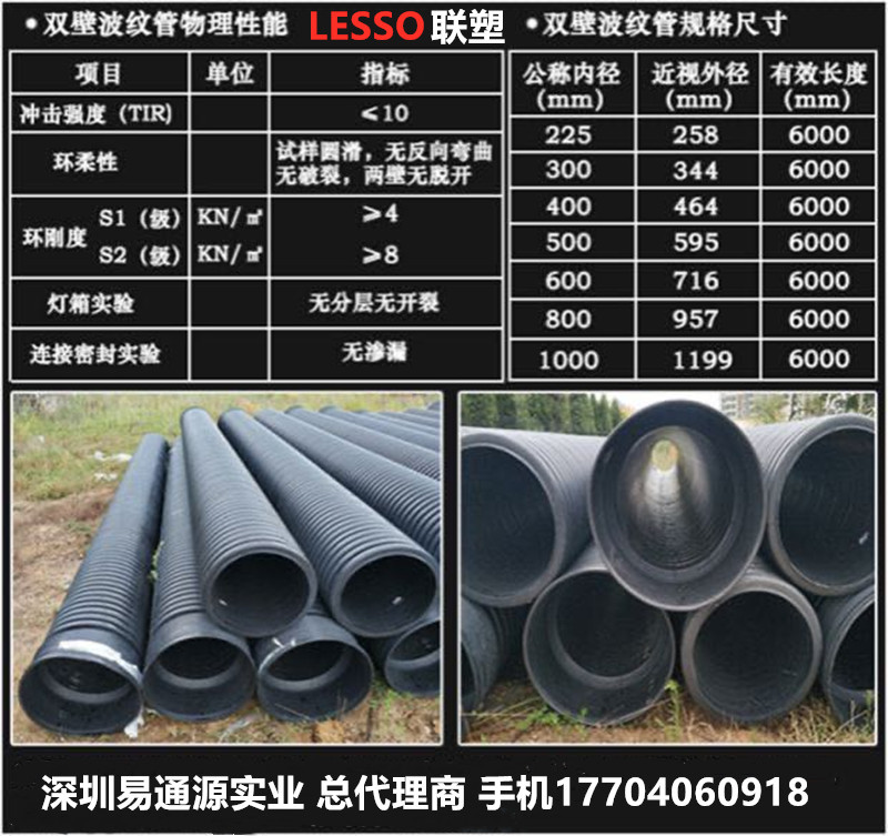 深圳一级经销商 波纹管 pe波纹管 hdpe双壁波纹管