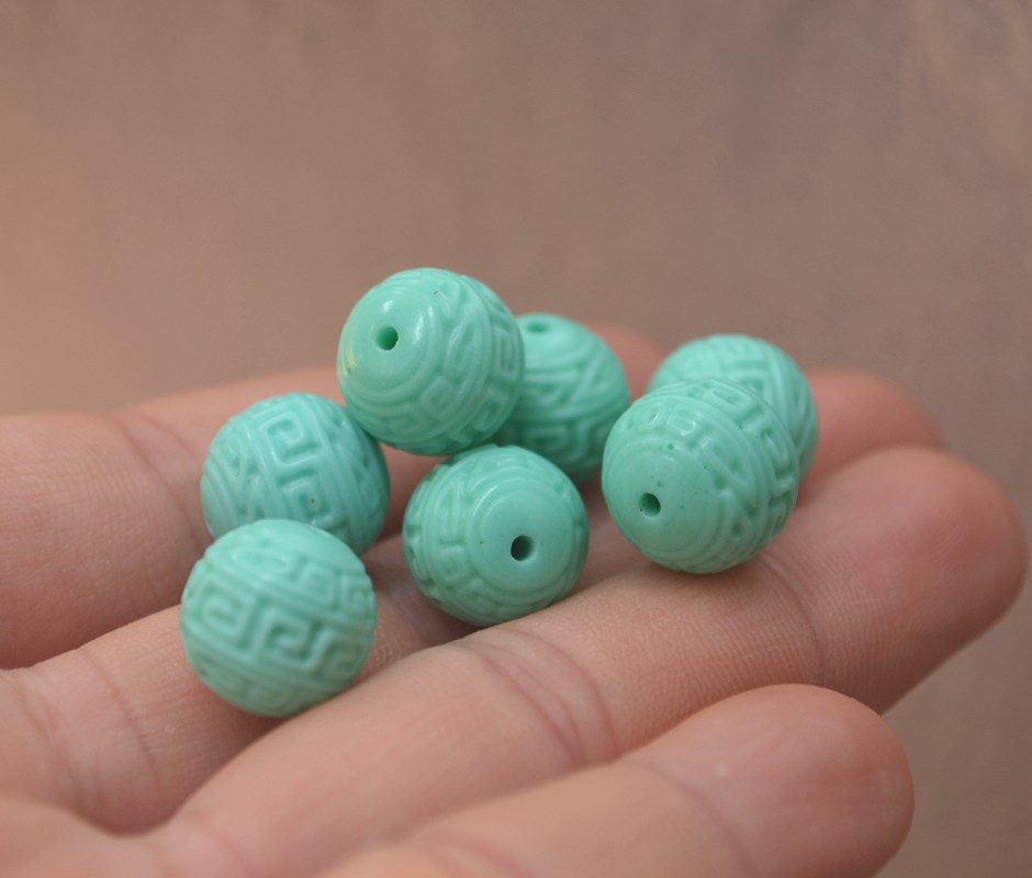 新春工艺12mm二代粉压绿松石回纹圆珠 diy手链项链菩提子佛珠配珠
