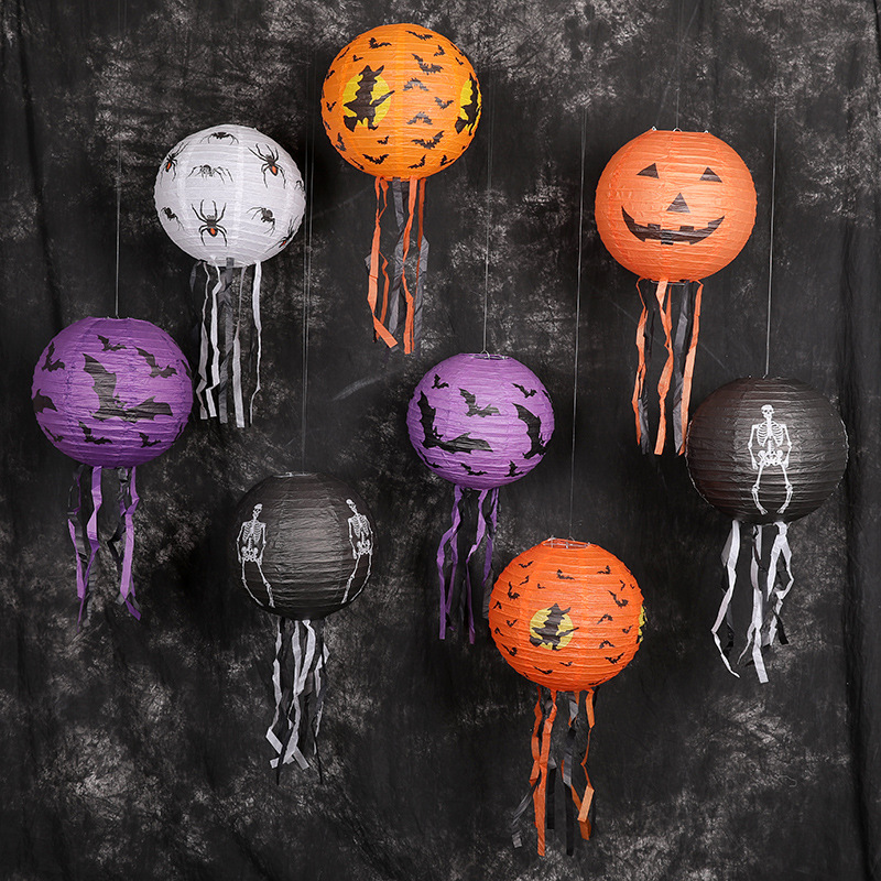 万圣节装饰品纸南瓜灯笼幽灵蝙蝠南瓜拉花挂饰幼儿园场景布置道具