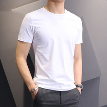高端白色t恤男短袖韩版修身圆领体恤潮流休闲透气纯色男士打底衫