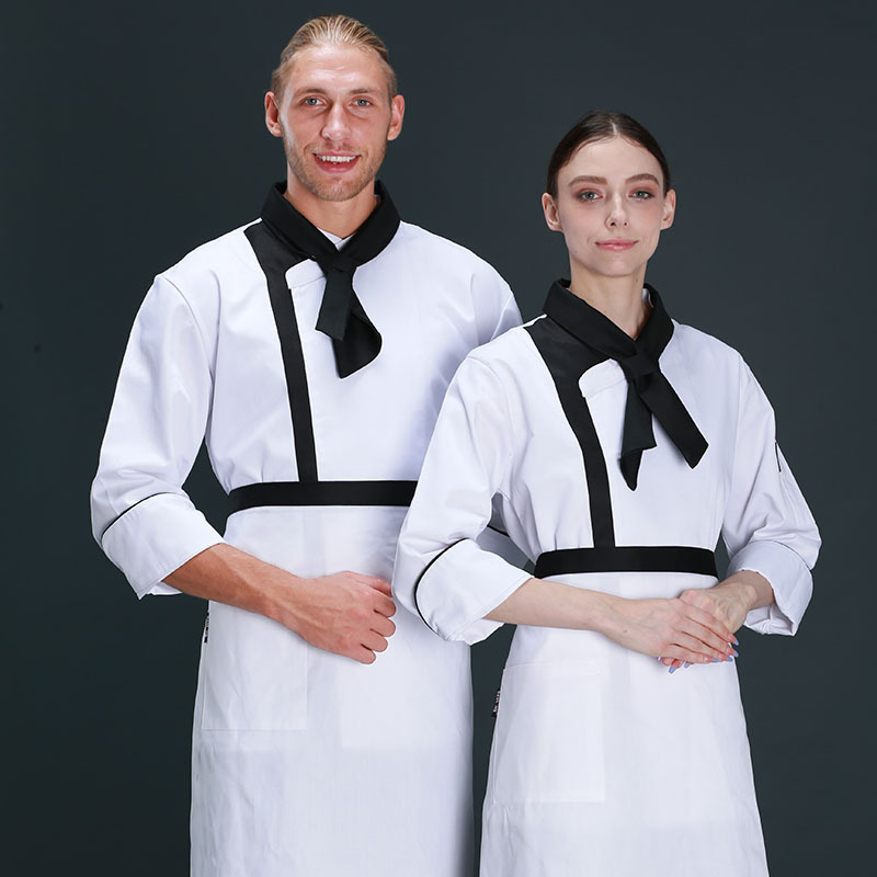 厨师服长袖春秋装烘焙糕点西点师长袖工作服甜品店面包房黑白两色