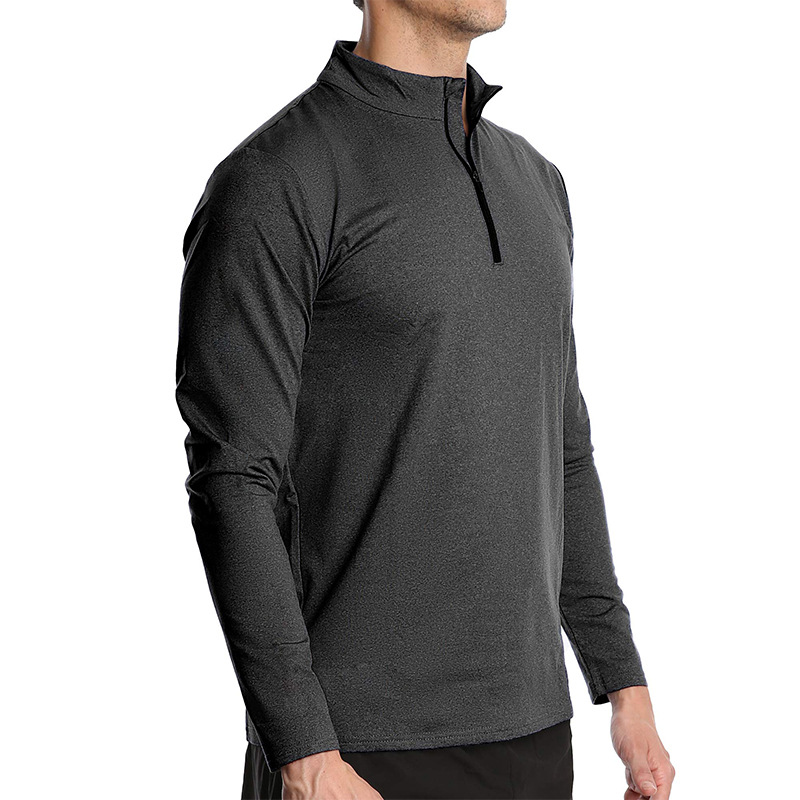 Autumn 2023 Amazon European and American Men's Long-Sleeved Quick-Drying Sports Running Pullover Half Zipper Solid Color Breathable T-shirt