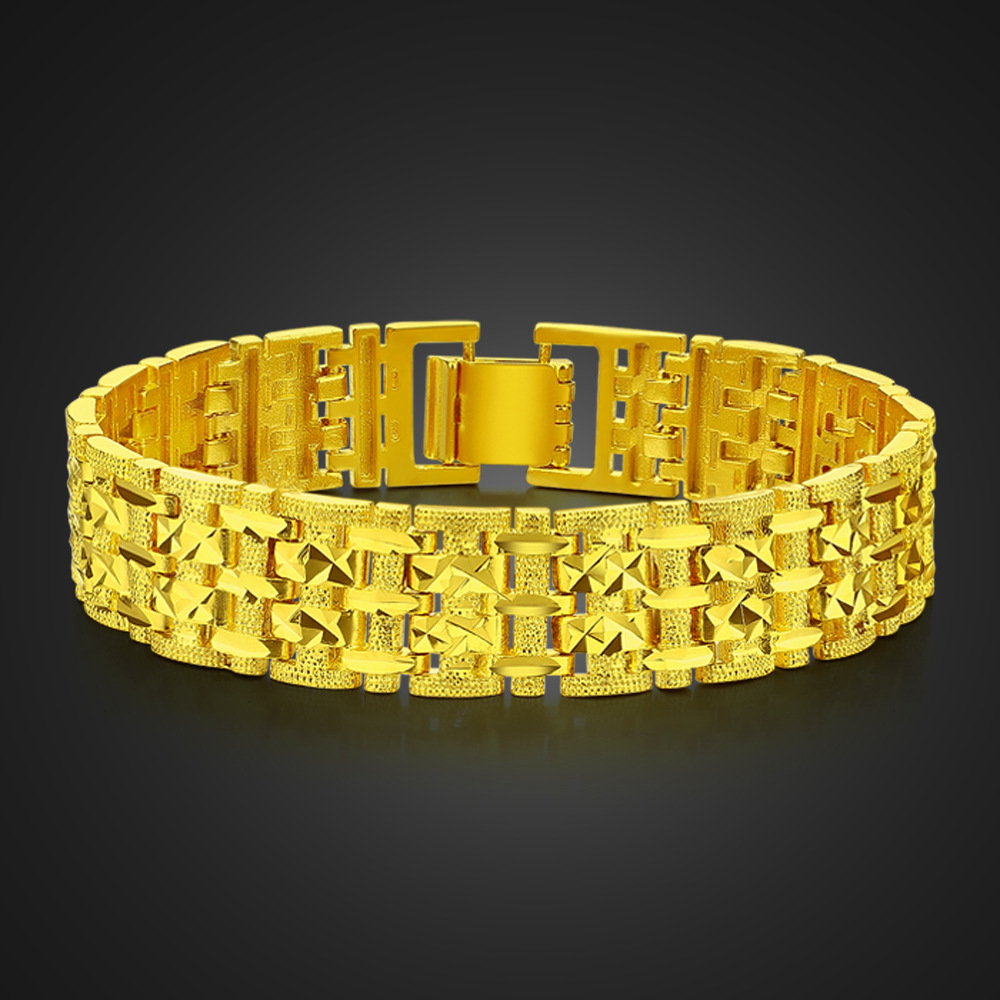 工厂批发外贸时尚男士手链镀24k黄金男士潮宽15mm表带链首饰品