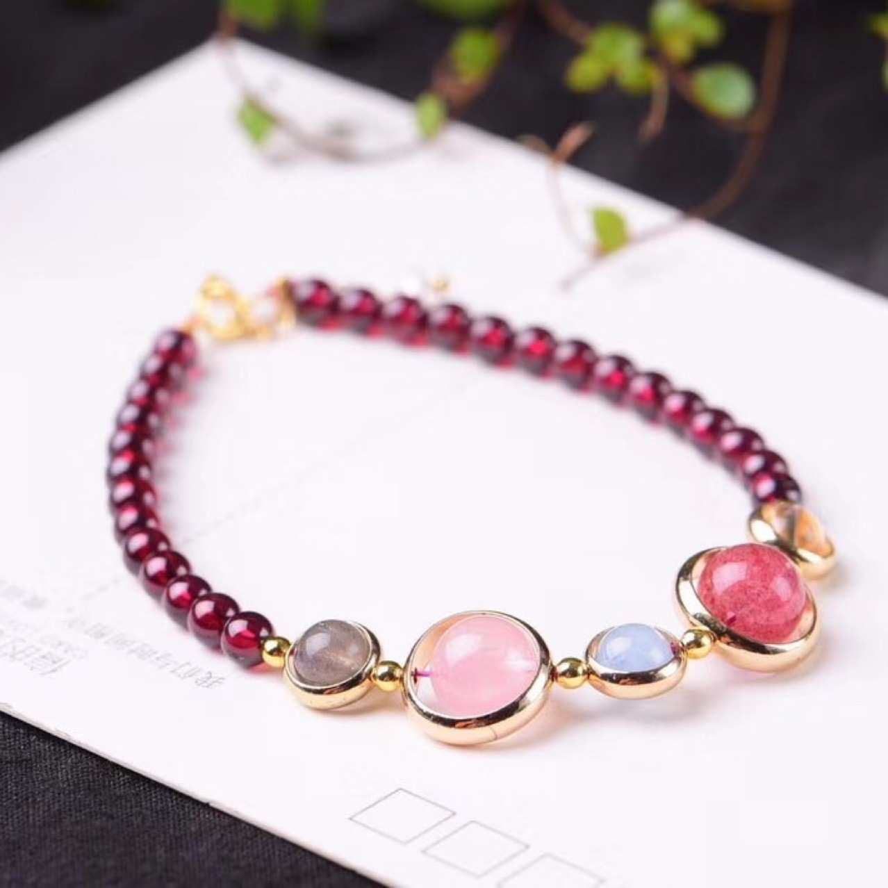 原创 天然石榴石纯净体手链 小众设计简约幸运石手串男女闺蜜礼物