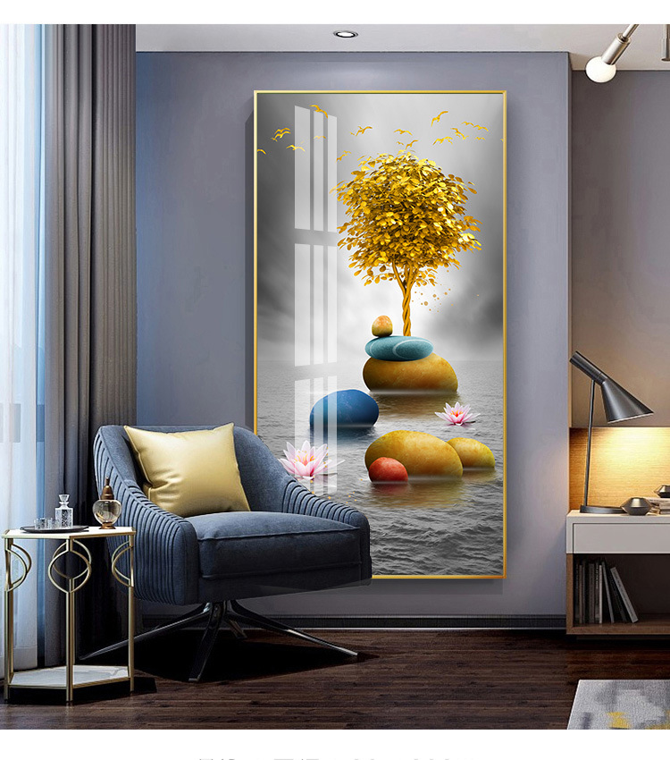 进门玄关画竖版晶瓷装饰画过道挂画走廊尽头壁画现代简约轻奢挂画