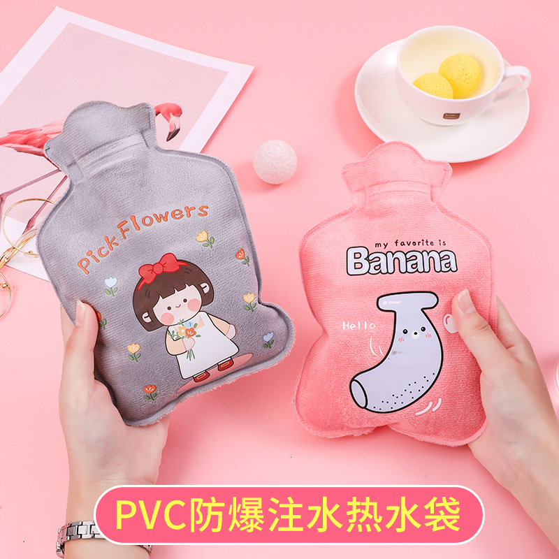 Cartoon Hot Water Bag Water Injection Hot Water Bottle Heating Pad Hot Compress Belly Thickened Cute Plush Hand Warmer Men and Women Wholesale