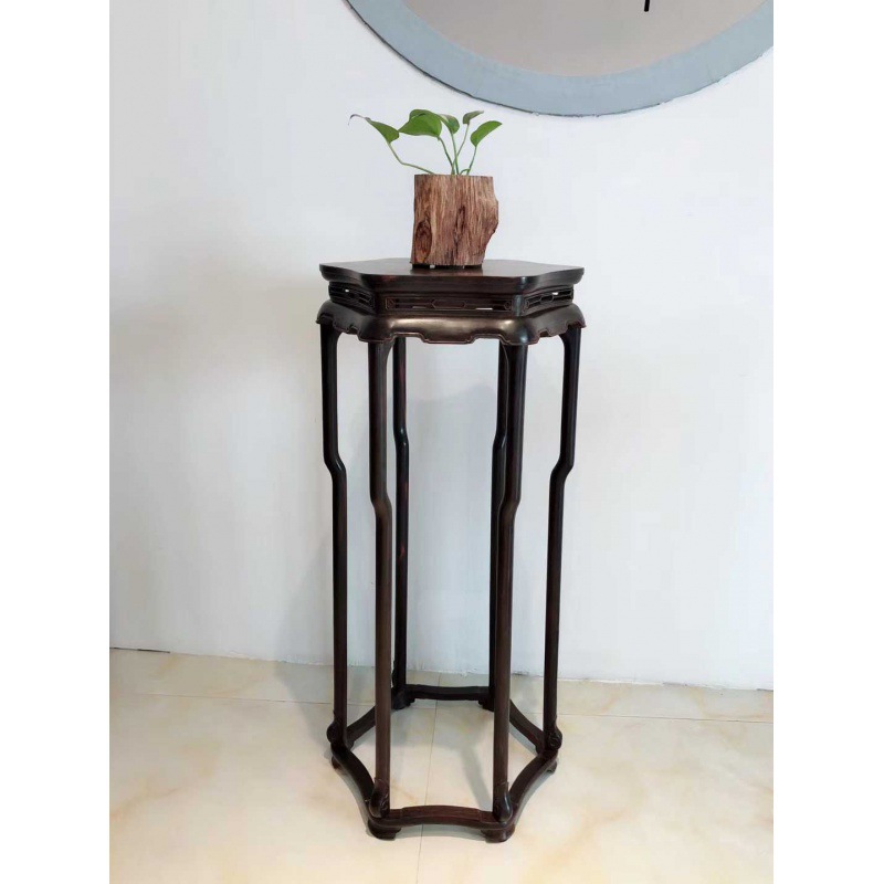 老挝红酸枝花枝巴里黄檀微凹黄檀两件套六角花架花瓶架盆栽底座