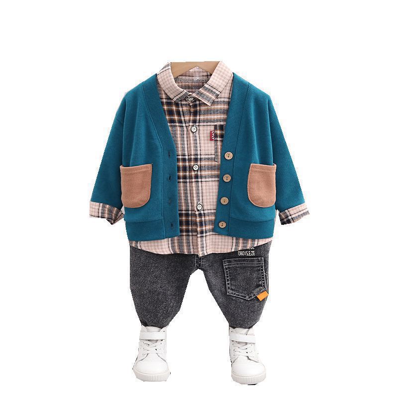 2021 Spring New Children Three-Piece Wholesale Children's Korean-Style Fashionable Sweater Coat Boys' Knitting Cardigan