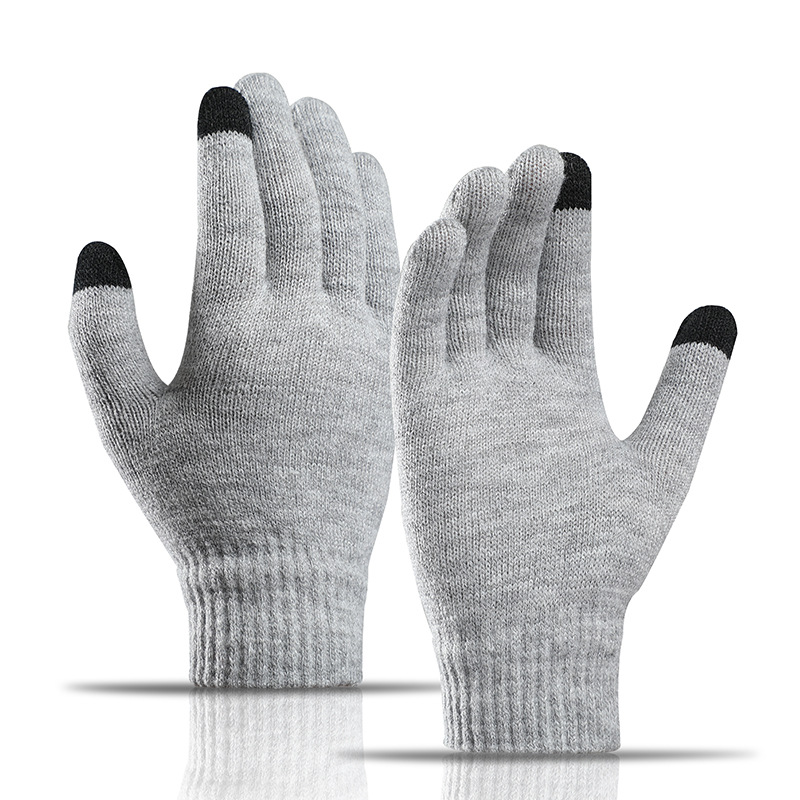 Factory Direct Sales Knitted Gloves Men's Finger Warm with Velvet Wool Ladies New Touch Screen Gloves for Autumn and Winter