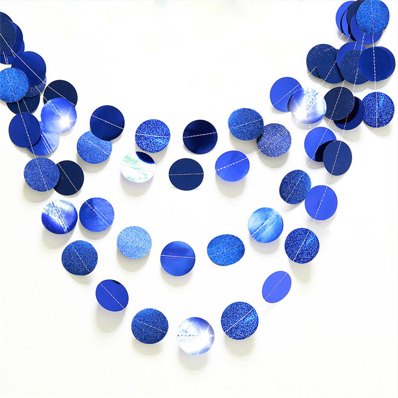 外销供货圆片拉花客厅卧室吊顶装饰拉旗反光宝蓝色纸挂串厂家批发