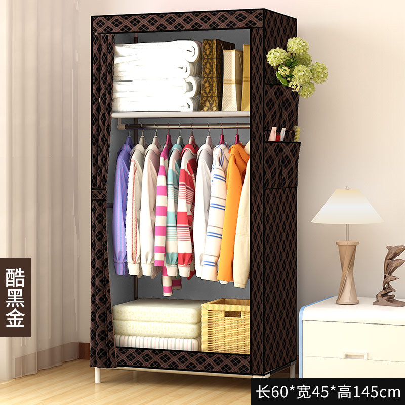 Simple Wardrobe Cloth Wardrobe Single Dormitory Bedroom Household Hanger Clothes Steel Pipe Reinforced Bold Storage Cabinet for Rental Room