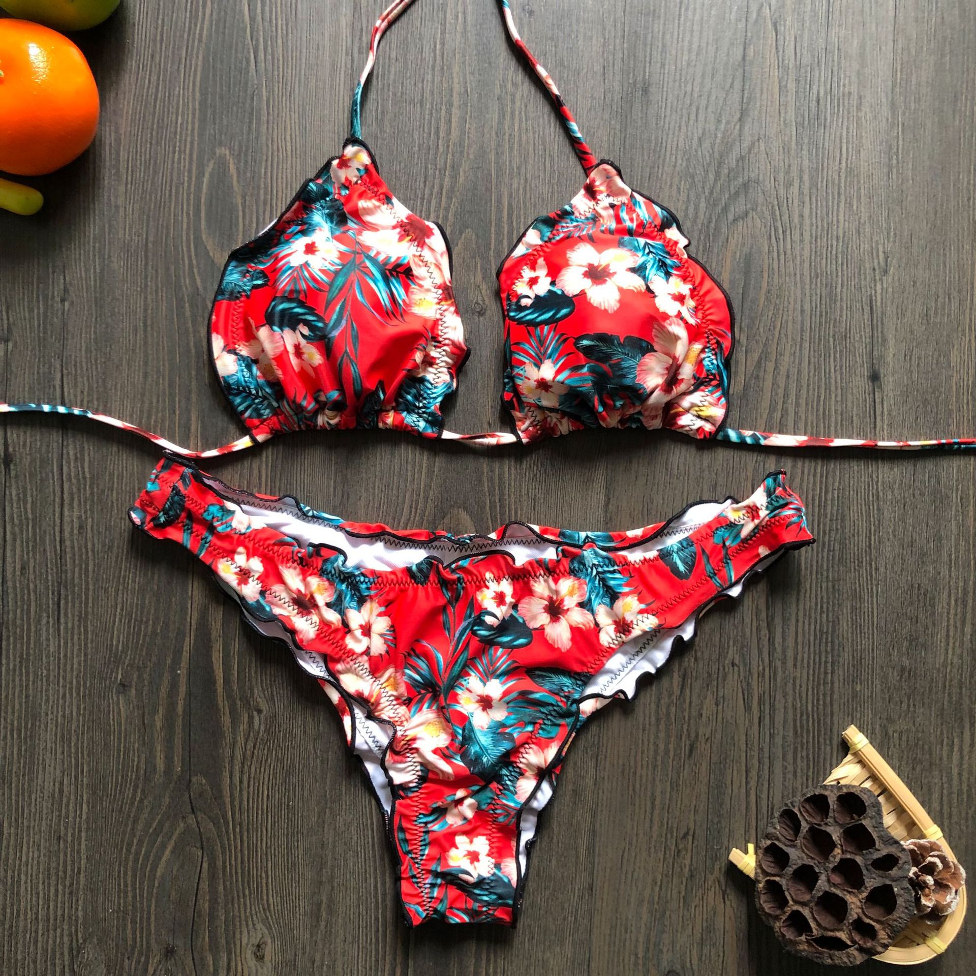 2020新款绑带碎花比基尼爆款泳衣女外贸泳装分体式泳衣
