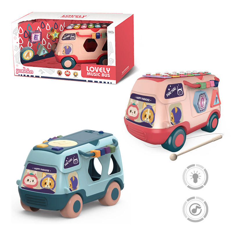 跨境电商儿童多功能拍鼓敲敲琴玩具益智巴士灯光音乐早教男女宝宝