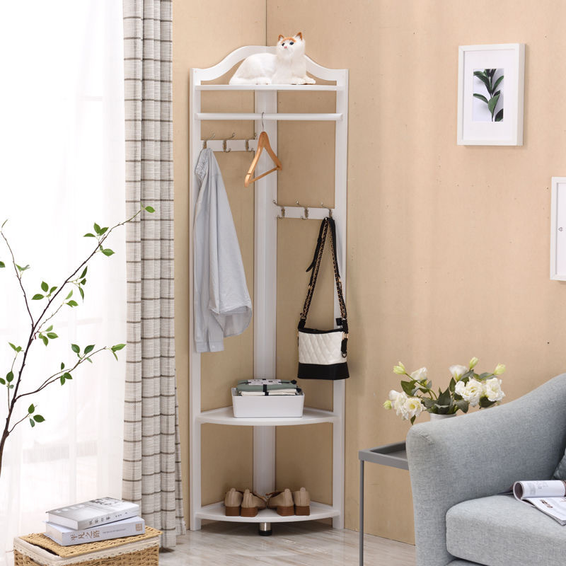 Corner Coat Rack Wooden Clothes Rack Floor Living Room Clothes Hanger Bedroom Corner Household Simple European-Style Storage Rack