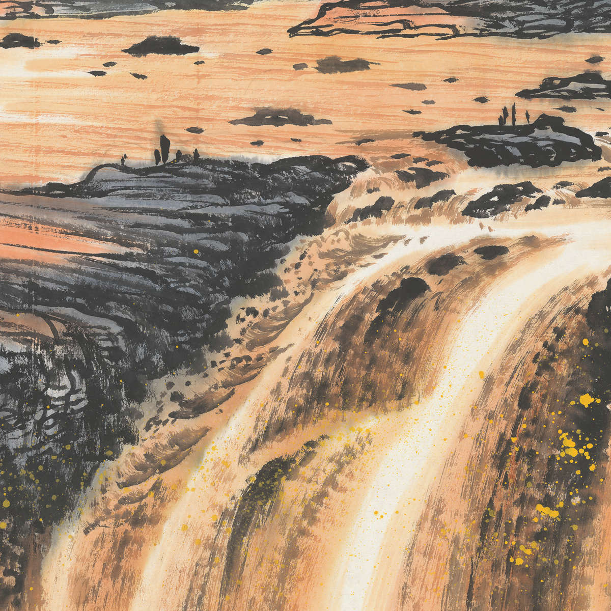 高清宣纸打印艺术微喷横幅巨幅画芯山水画壶口瀑布李平甲酒店大堂