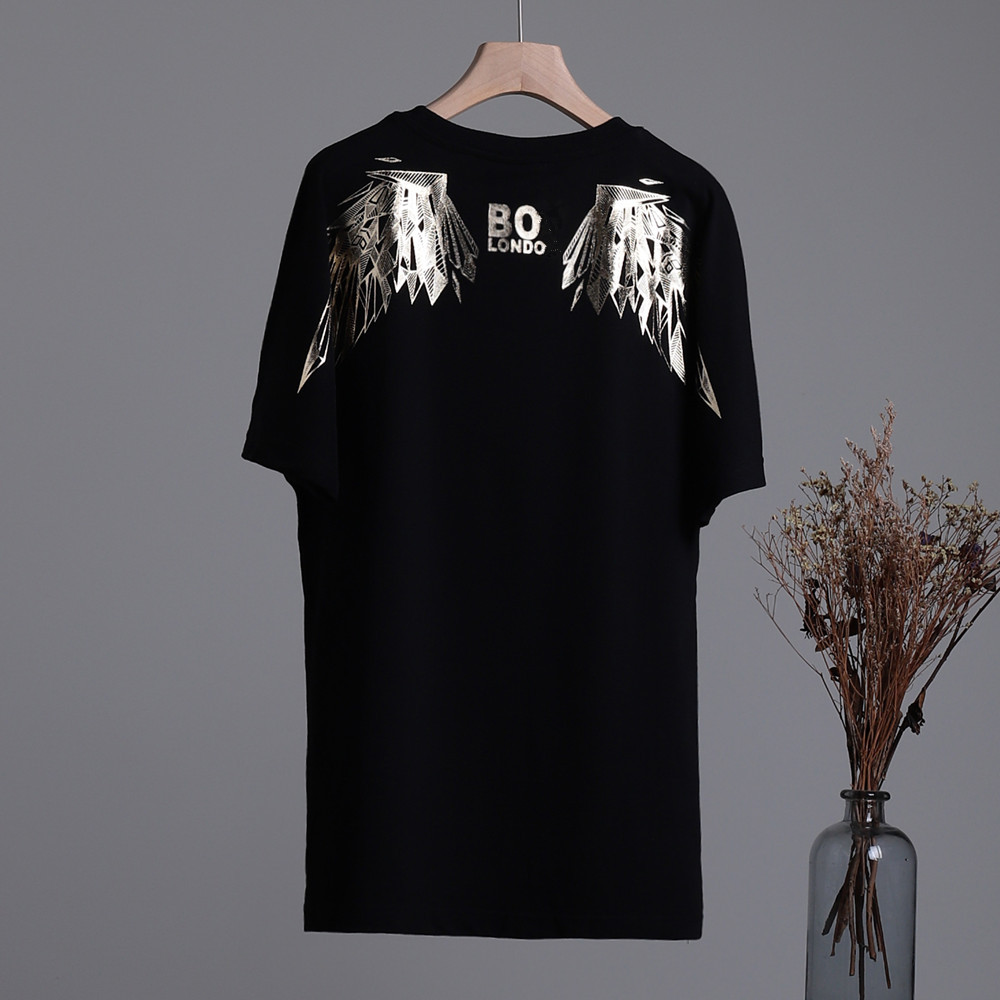 欧美卡通图案老鹰boy翅膀印花弹力棉短袖 男女装情侣款刺绣t恤衫