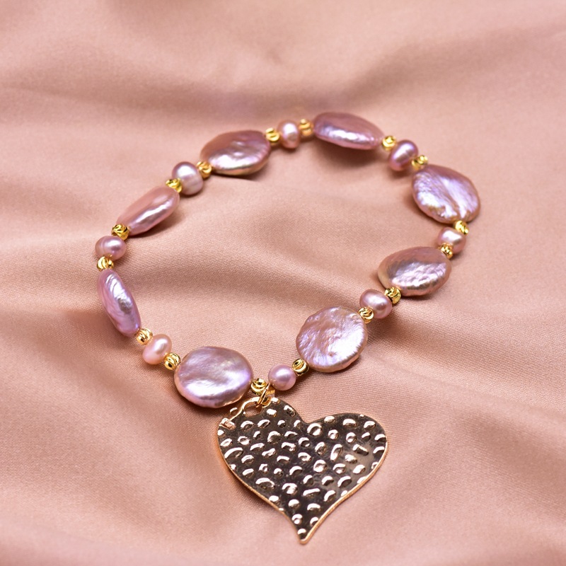 xlentag 天然巴洛克纽扣珍珠手链女 欧美气质 爱心复古原创首饰