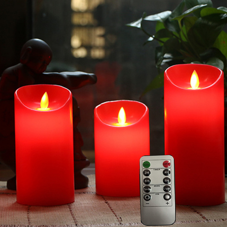 红色直径8cmled电子蜡烛灯摇摆仿真石蜡假蜡烛供佛餐厅婚庆酒吧灯