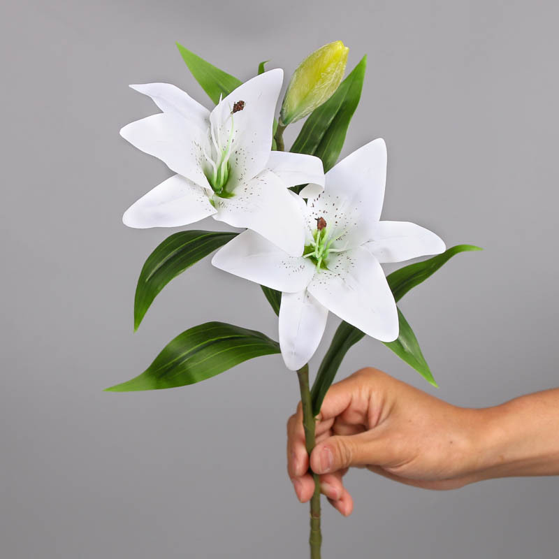 仿真百合花pvc手感百合3头胶片长杆百合花仿真大号百合花客厅摆件
