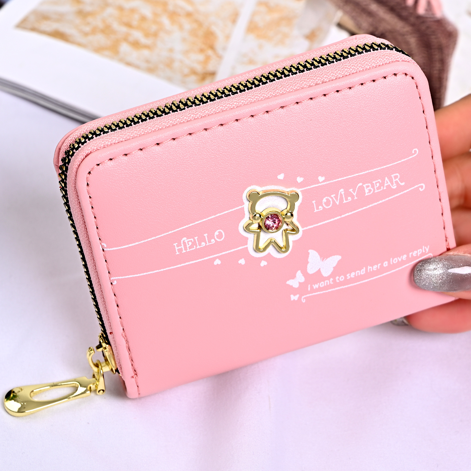 New Women's Wallet Short Printed Bear Clutch Coin Purse Small Card Holder Multi-Card Wallet