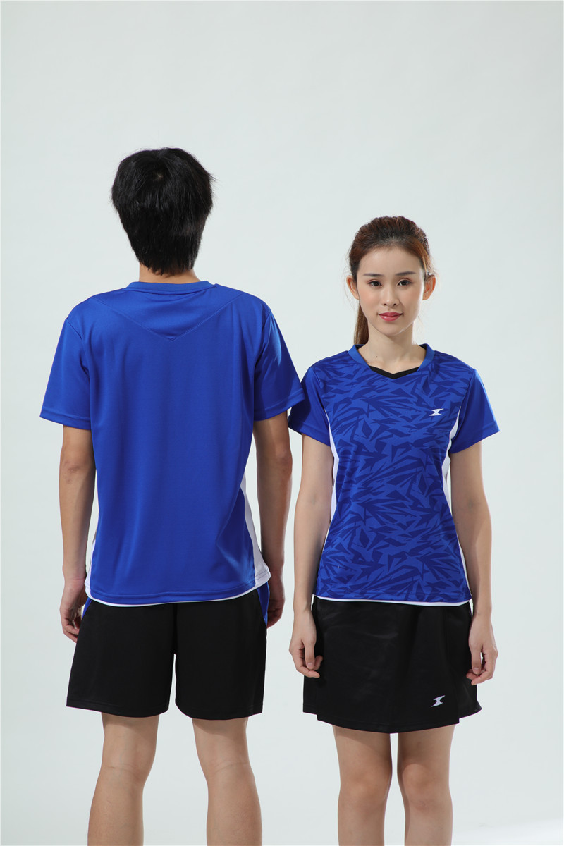 快干v领羽毛球服套装男女运动服套装乒乓球衣深蓝半袖t恤速干衣裤