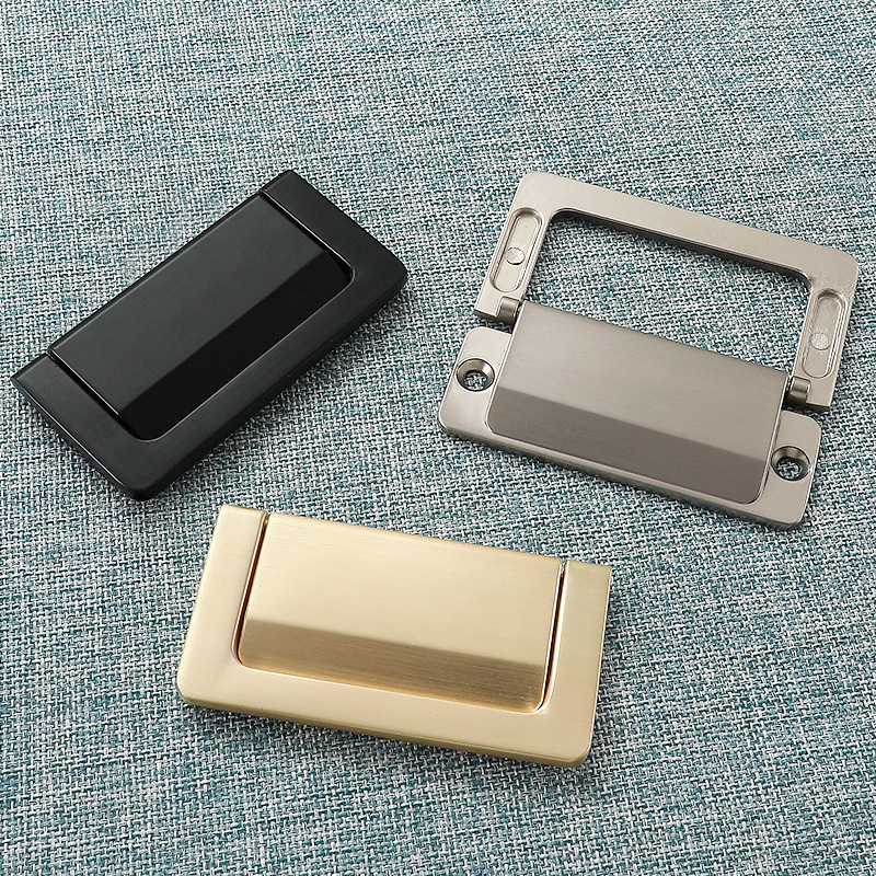 柜门抽屉柜暗扣拉手隐形橱柜门把手明装锌合金免打孔黑色五金配件