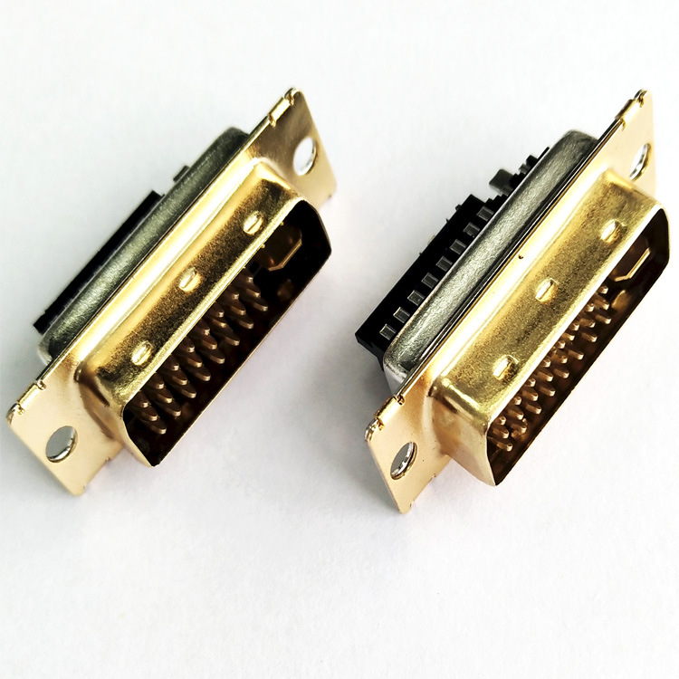dvi连接器g/f dvi插头 dvi24 5公头 黑胶 前壳镀金 焊线式端子g