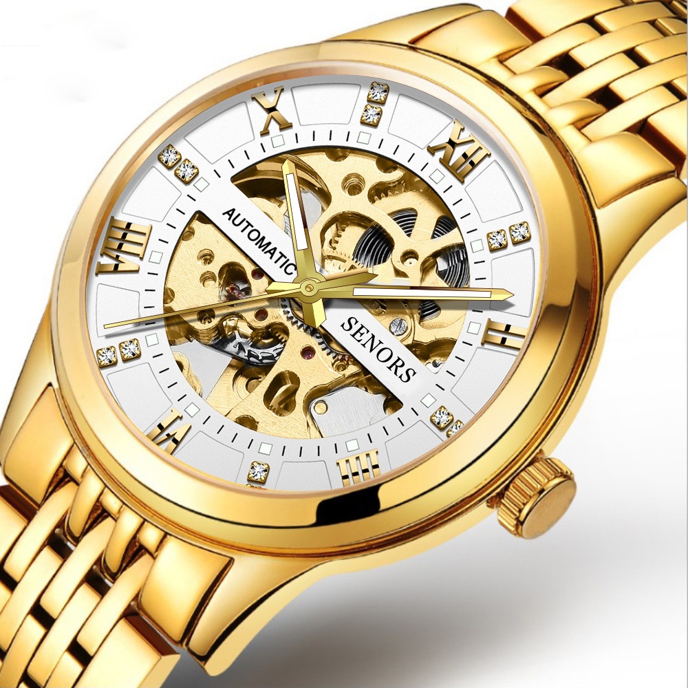senors赛娜斯新镂空机械手表 男表防水钢带手表厂家现货一件代发