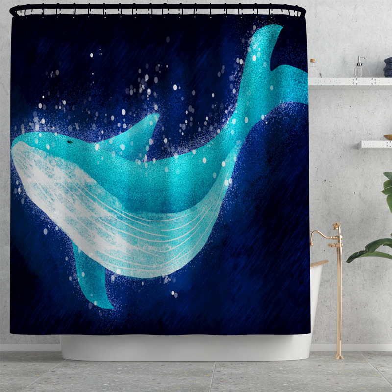 New Air Whale Shower Curtain Carpet Four-Piece Bathroom Non-Slip Mat Set Amazon One Piece Dropshipping