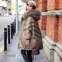 羽绒服女中长款2022冬季新韩版显高时尚真毛领加厚白鸭绒免洗外套