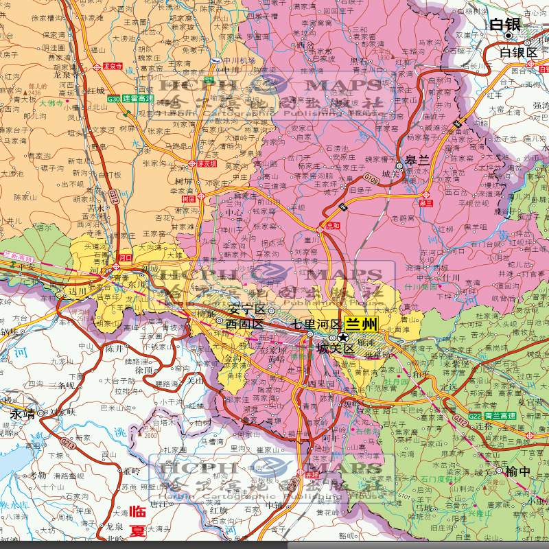 兰州市地图挂图行交通地形地貌影像城市街区2020办公室定制