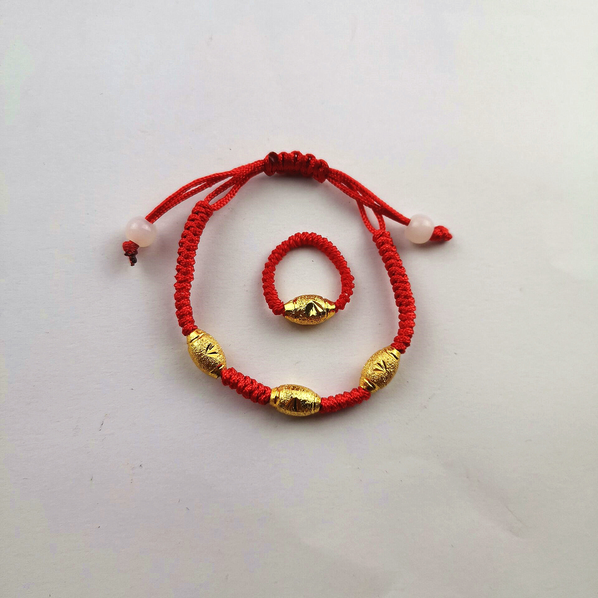 本命年红绳转运指环镀金转运珠路路通戒指红绳编织男女款戒指