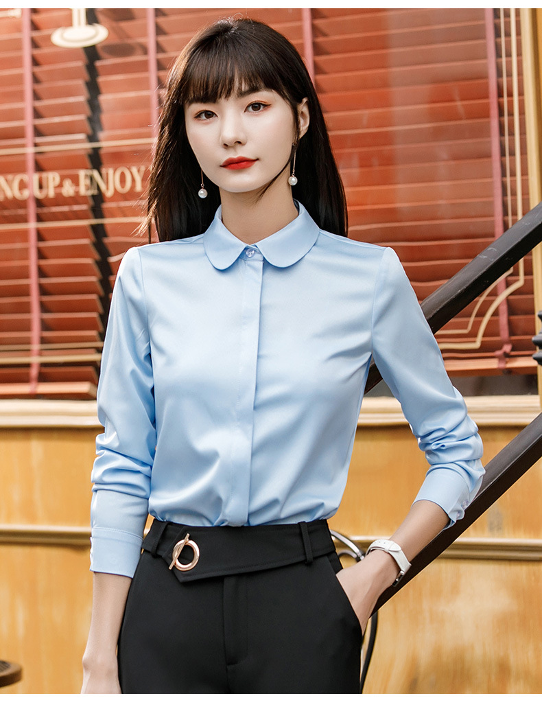 白色蝴蝶结衬衣女带领结韩版修身显瘦长袖打底衬衫春秋款上衣