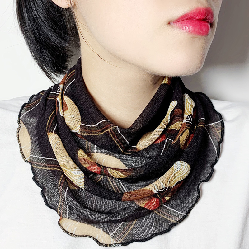 秋冬时尚围脖保暖护颈女围巾薄款小丝巾套头颈圈脖套假领护脖百搭