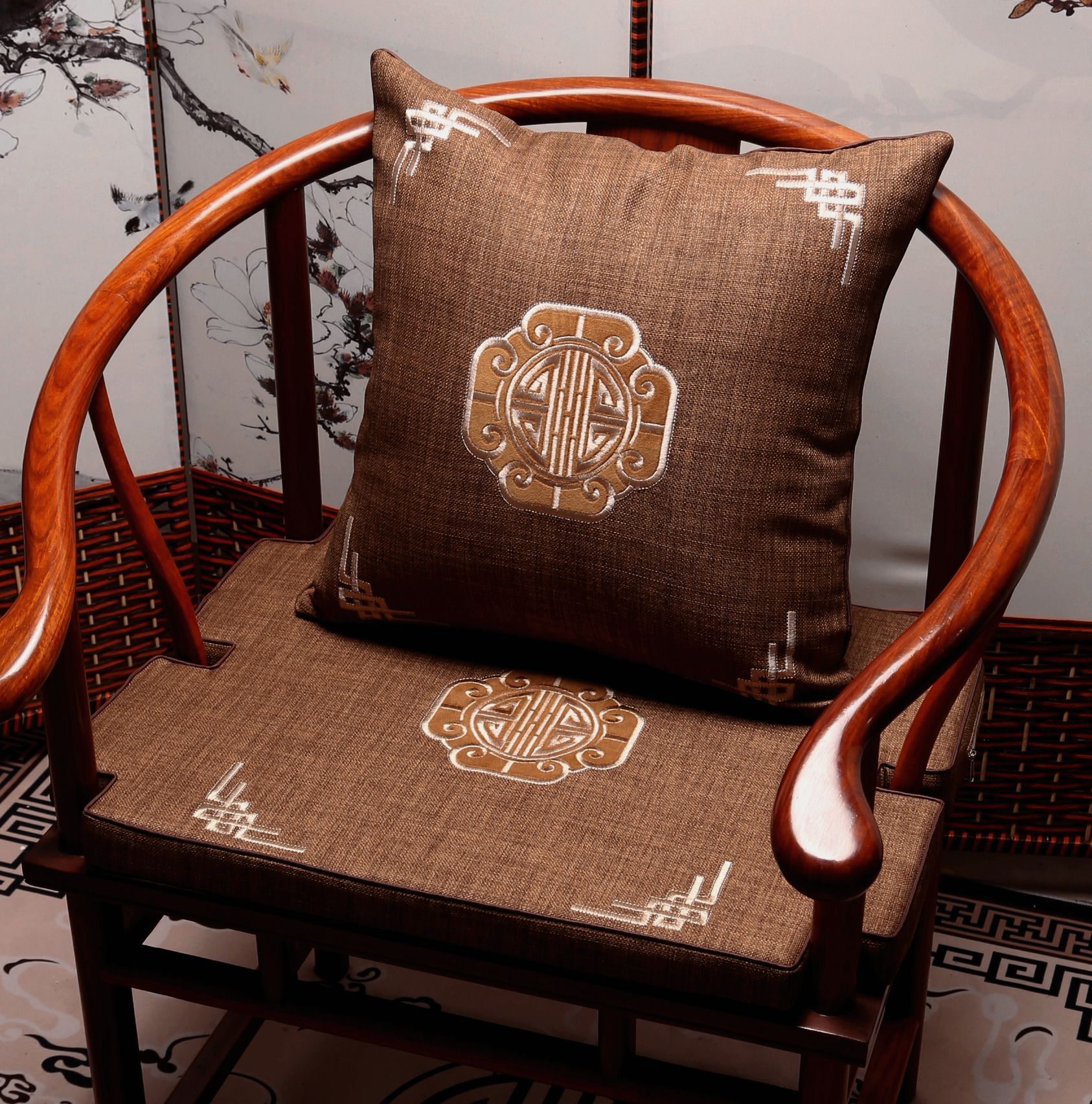 红木沙发坐垫中式古典家具圈椅太师椅官帽椅垫刺绣靠背靠垫定做