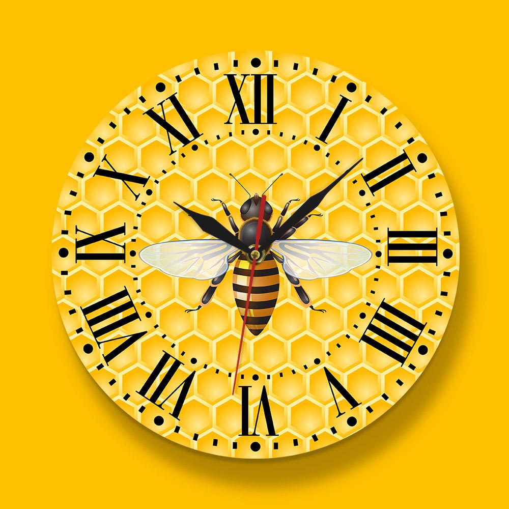 可爱钟表挂钟客厅创意潮流现代简约时钟 动物黄蜂图案挂钟