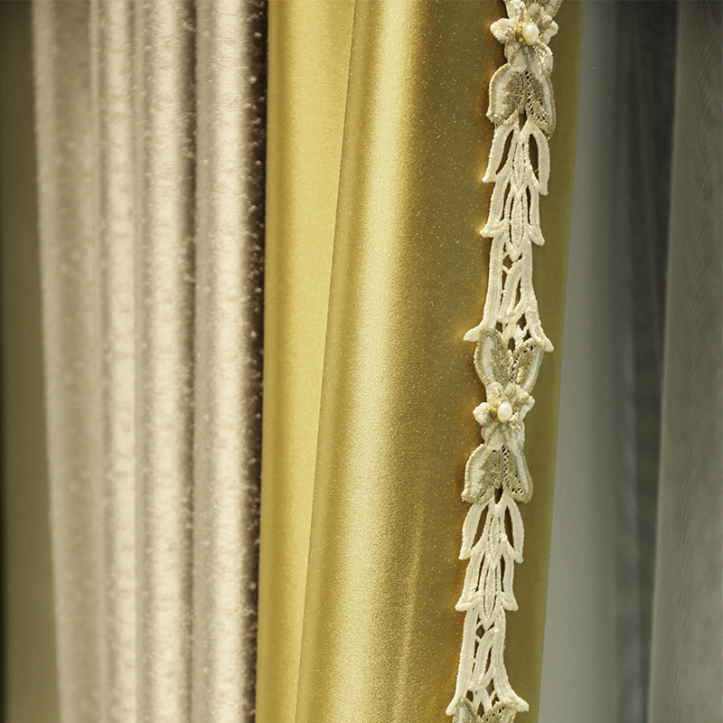 塞纳金色黄色欧式轻奢窗帘高档大气奢华客厅卧室全遮光布窗纱简欧