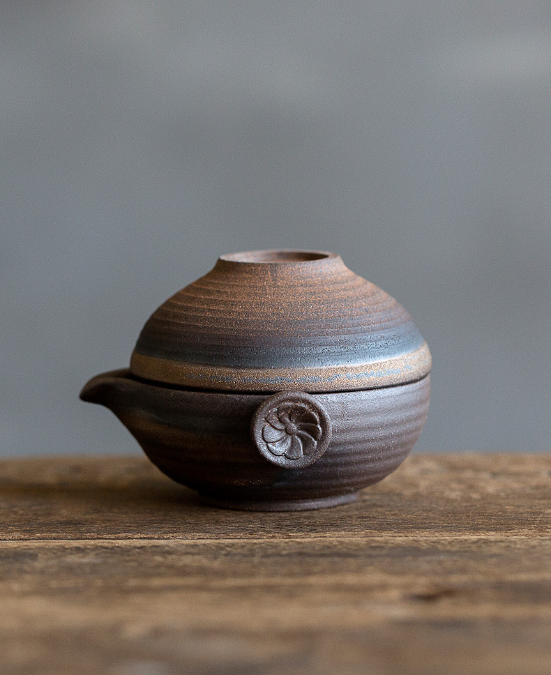 粗陶复古柴烧快客杯一壶一杯 日式手抓壶旅行茶具单壶陶瓷泡茶壶