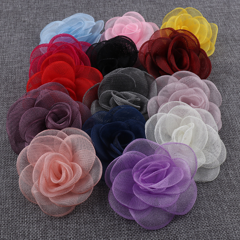 厂家8cm韩版雪纺布艺手工diy纱花配件仿真花饰品辅料定型花批发